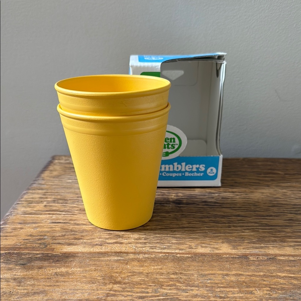 Green Eats TWO Yellow Recycled Kids Plastic Tumbler Cups 100% recycled NEW